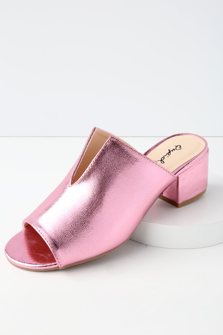 Cute Pink Mules - Metallic Mules - Peep-Toe Mules - Lulus