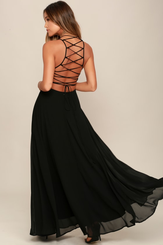 Black Maxi Dress Lace Up Dress Backless Dress Maxi Dress Lulus