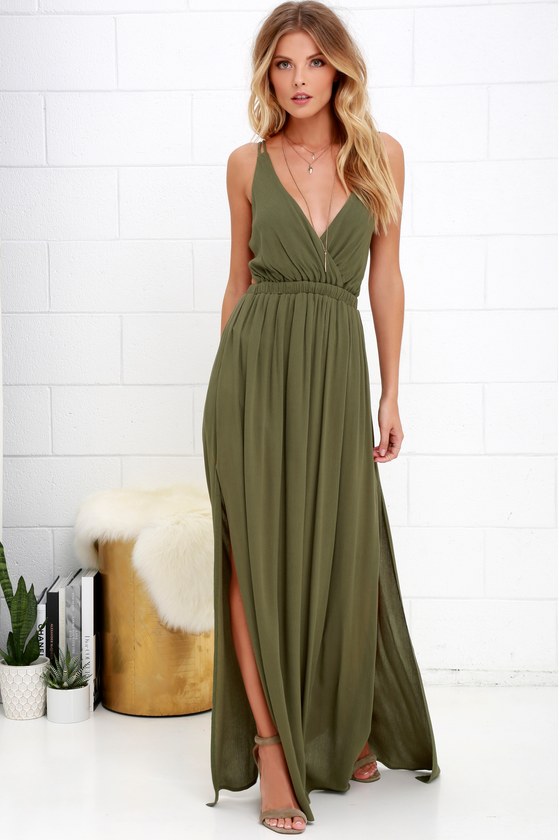  Olive  Green  Dress  Strappy Dress  Maxi Dress 