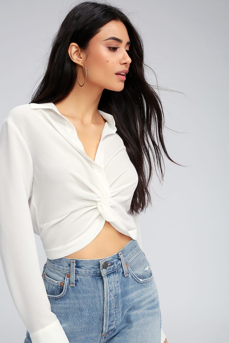 Chic White Top - Button-Up Crop Top - Long Sleeve Top - Lulus