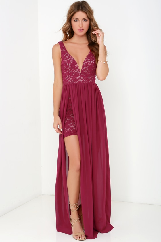 Lovely Berry Red Dress - Lace Maxi - Homecoming Dress - Lulus