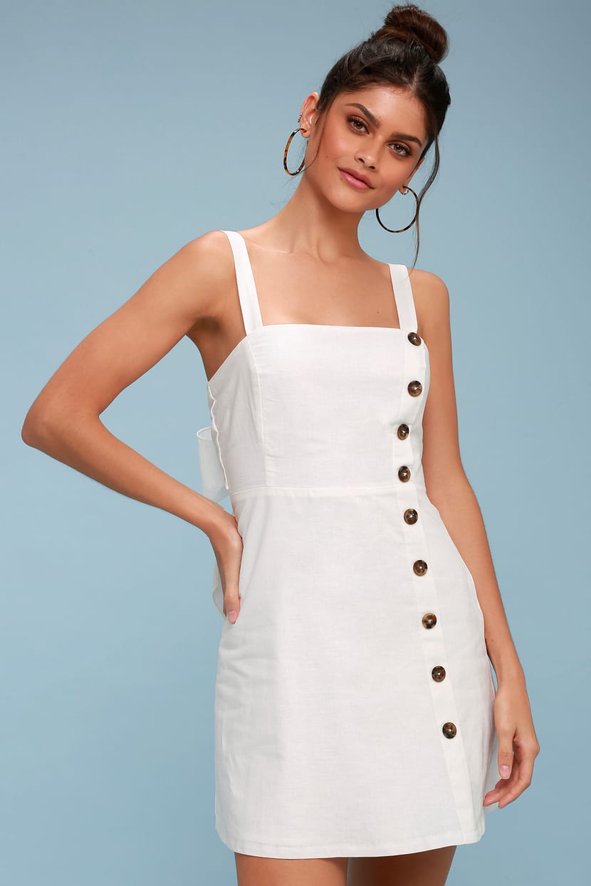 Cute White Dress - Button-Down Dress - Mini Dress - Lulus