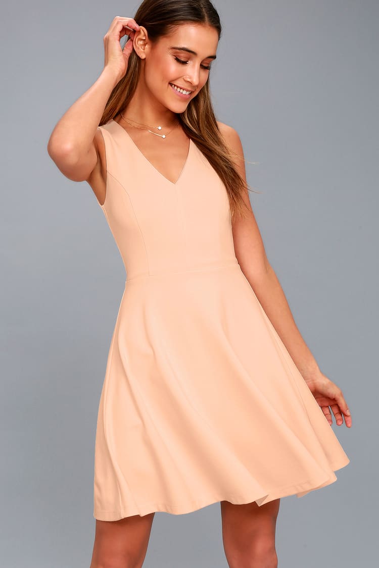 Cute Skater Dress - Stretch Knit Dress - Peach Dress - Lulus
