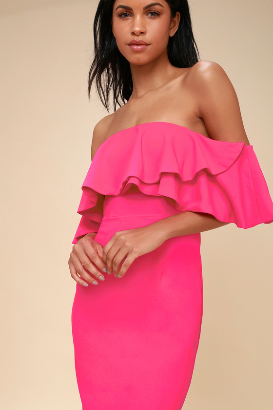 hot pink dress off the shoulder