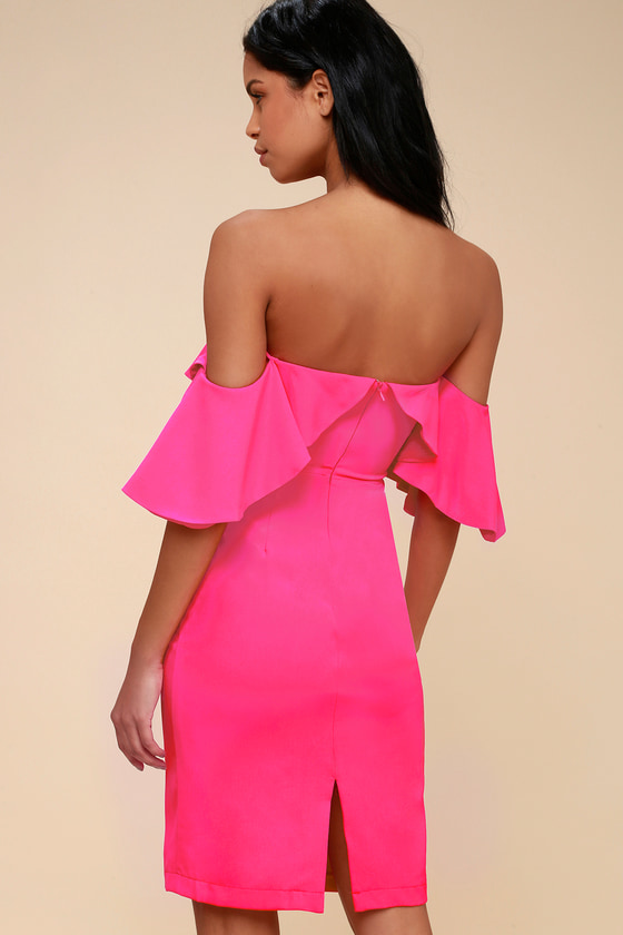 Cute Hot Pink Dress Off The Shoulder Dress Bodycon Dress 6330