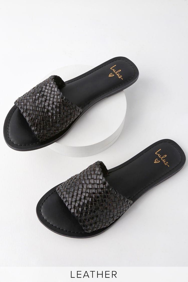 Cute Slide Sandals - Woven Sandals - Black Sandals - Lulus