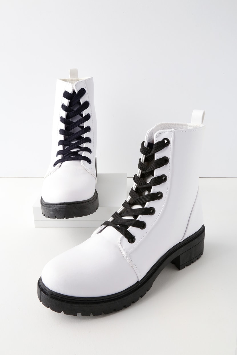 Cool White Boots - Combat Boots - Lace-Up Boots - Lulus