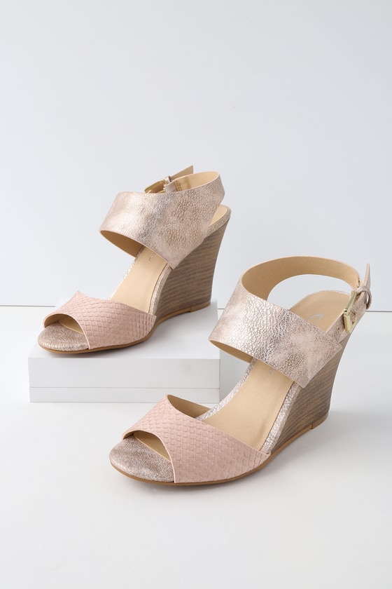 rose gold wedge shoes