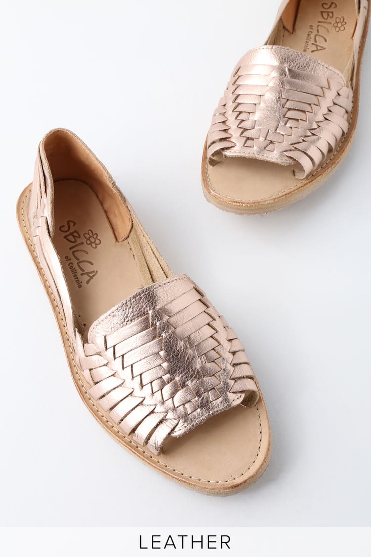 Sbicca Jared Flats - Rose Gold Leather Huarache Sandals - Lulus