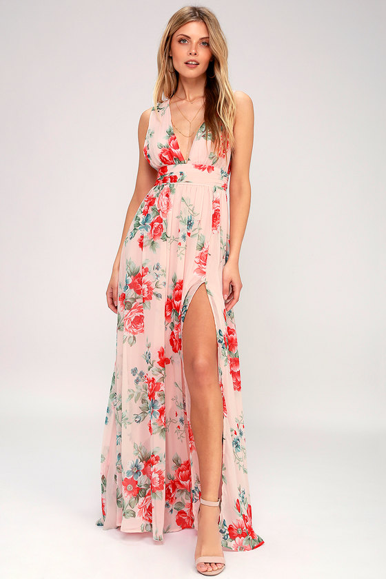 Stunning Blush Dress - Floral Print Maxi Dress - Gown - Lulus