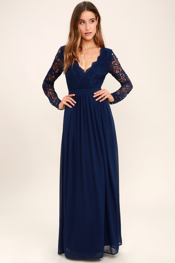 Navy Blue  Dress  Maxi Dress  Lace Dress  Long  Sleeve  Dress 