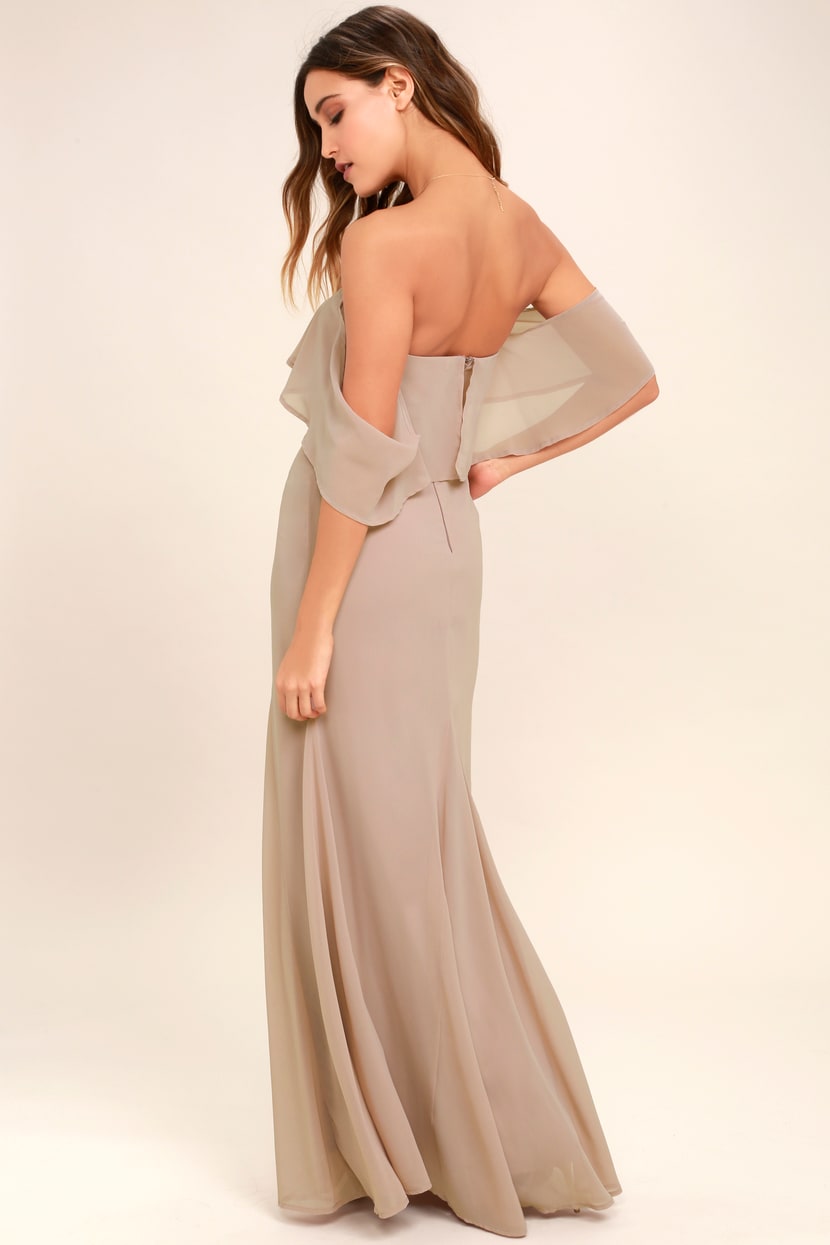 Lovely Taupe Dress - Off-the-Shoulder Dress - Maxi Dress - Lulus