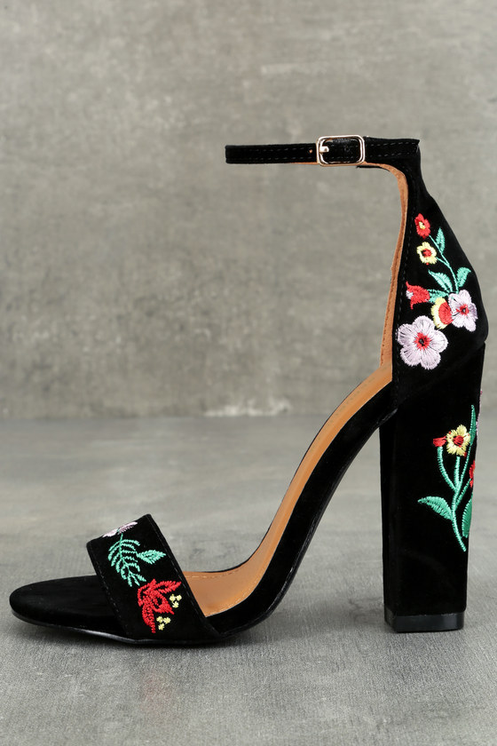 Chic Black Heels - Vegan Suede Heels - Embroidered Heels - $38.00 - Lulus