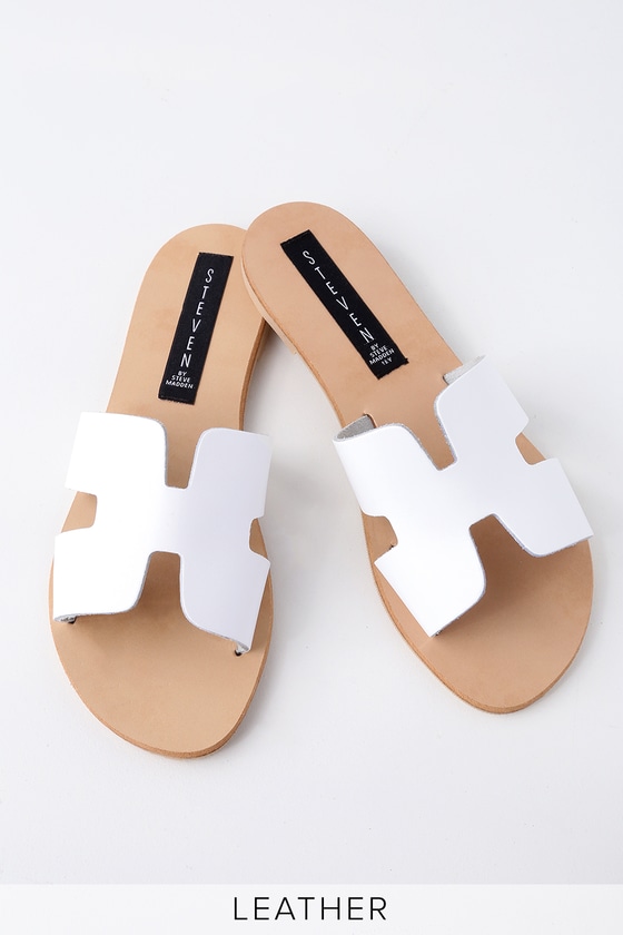 White Leather Slide Sandals Online Sale, UP TO 68% OFF