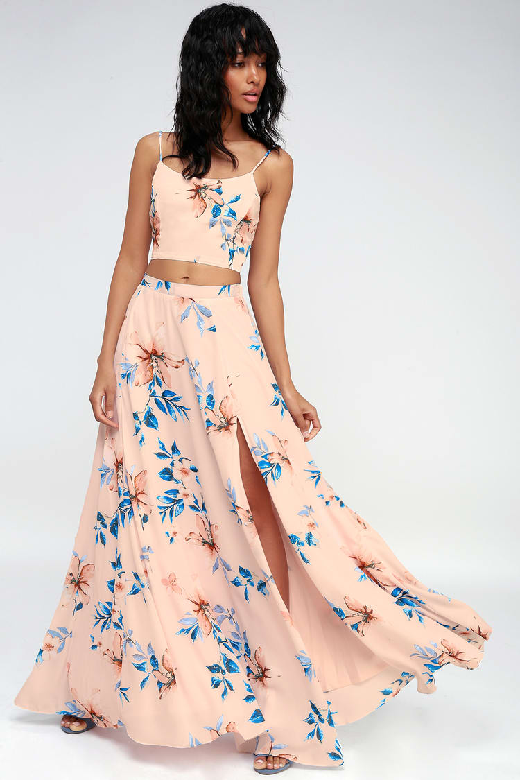 Light Peach Dress - Floral Maxi Dress - Two-Piece Dress - Lulus