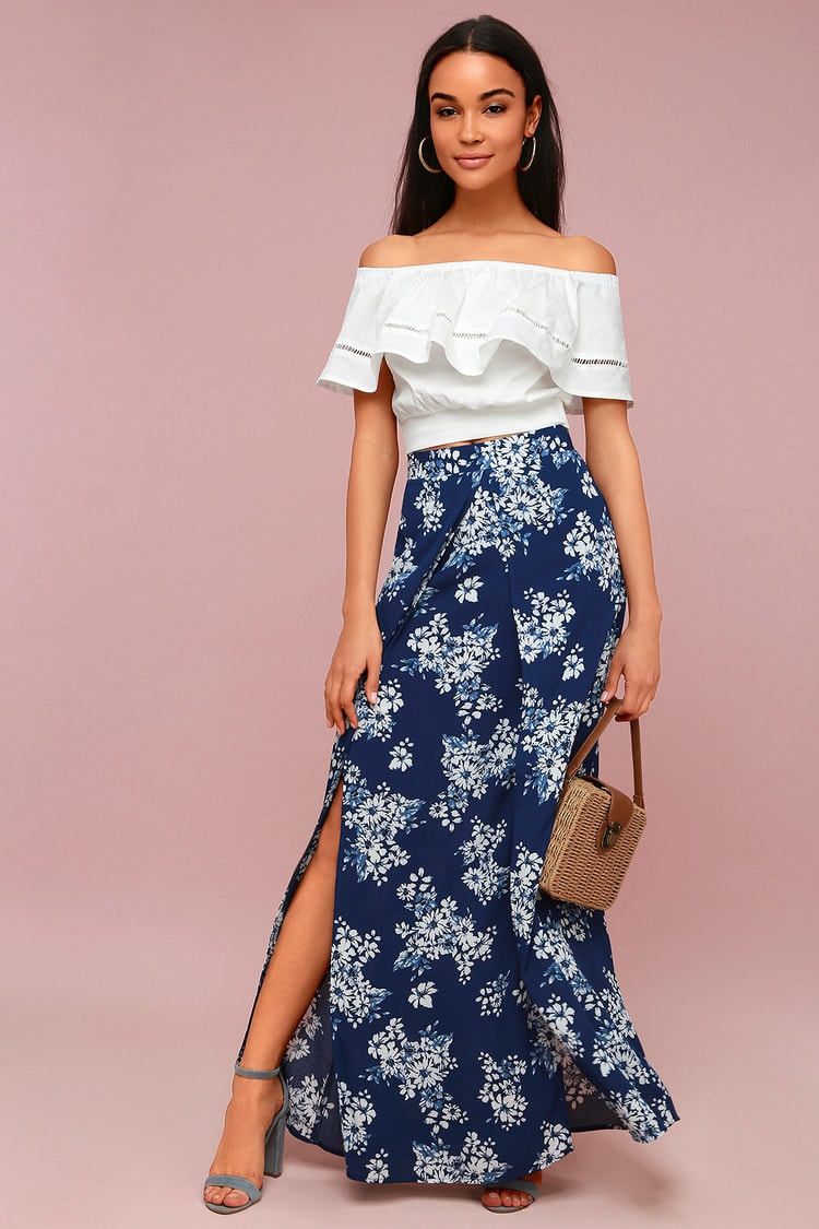 Lucy Love French Seaside - White Floral Print Maxi Skirt - Lulus