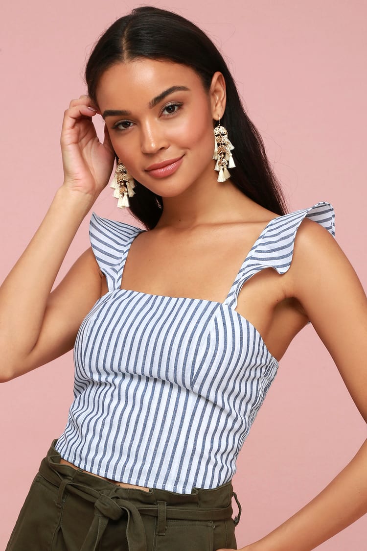 Cute Blue and White Striped Top - Crop Top - Smocked Top - Lulus