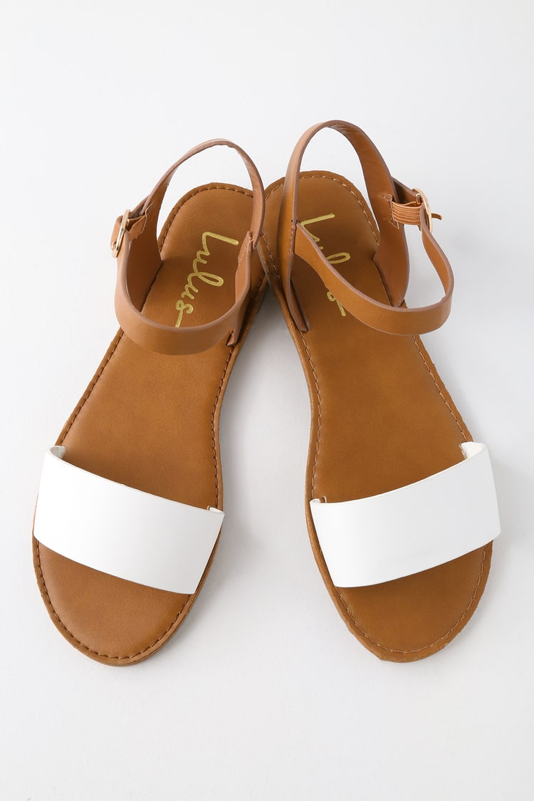 White Flat Sandals - White Sandals - Ankle Strap Sandals - Lulus
