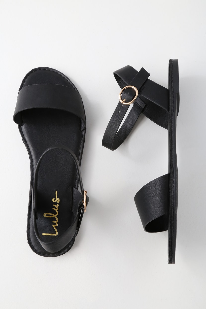 Cute Black Sandals - Flat Sandals - Ankle Strap Sandals - Lulus