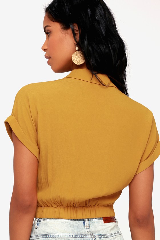 yellow crop top with buttons