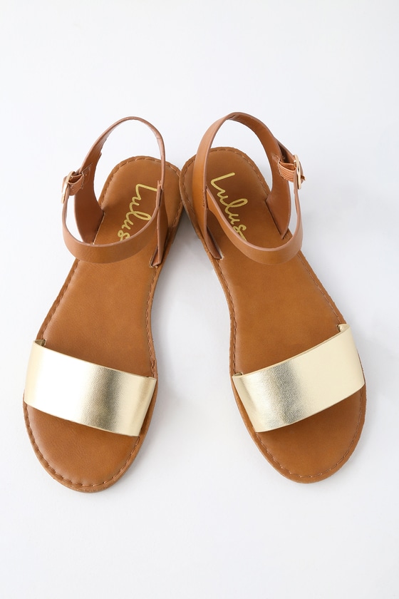 Lulus Hearts And Hashtags Gold Flat Sandal Heels