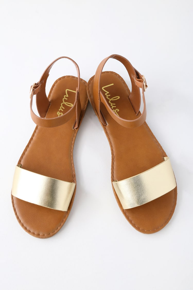 Cute Gold Sandals - Flat Sandals - Ankle Strap Sandals - Lulus
