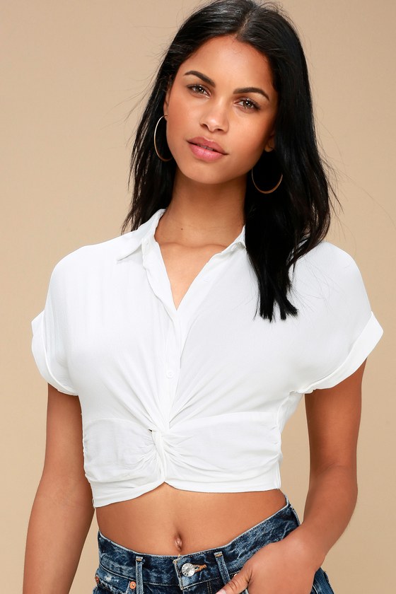 Chic White Top Crop Top Button Up Top Short Sleeve Top Lulus