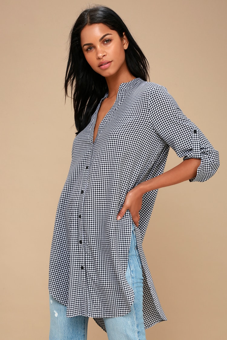 Chic Tunic Top - Gingham Top - Long Sleeve Top - Plaid Top - Lulus