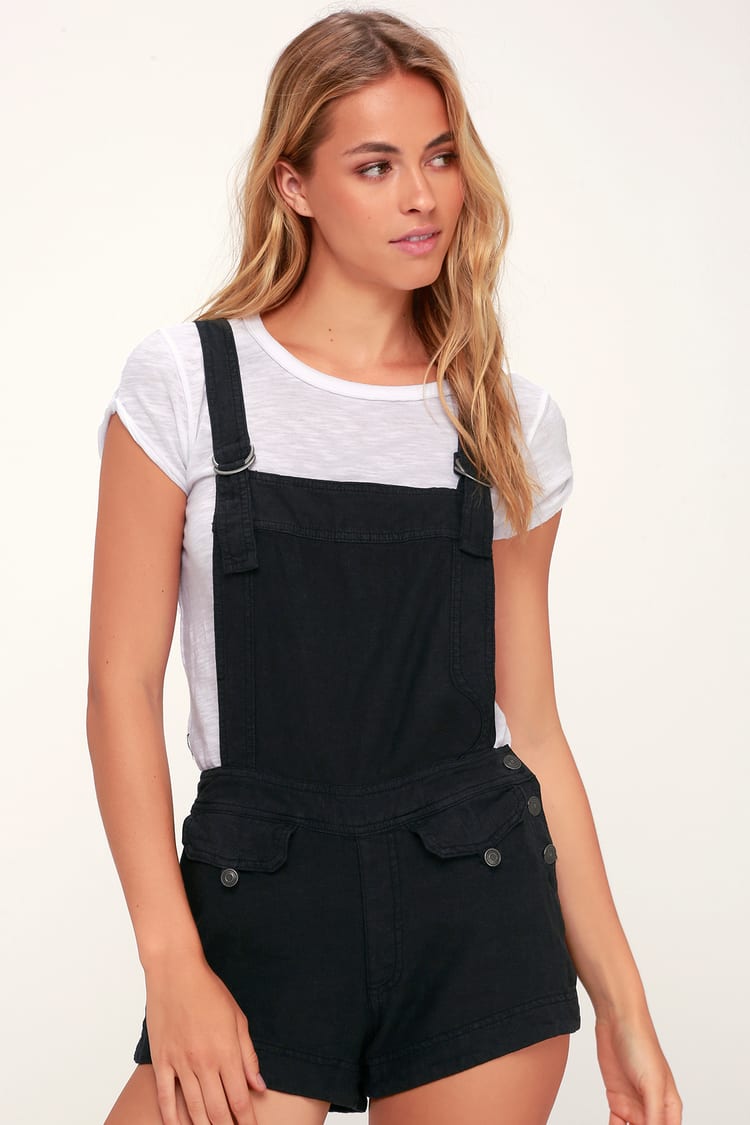 Free People Expedition One Piece - Black Short Overalls - Lulus
