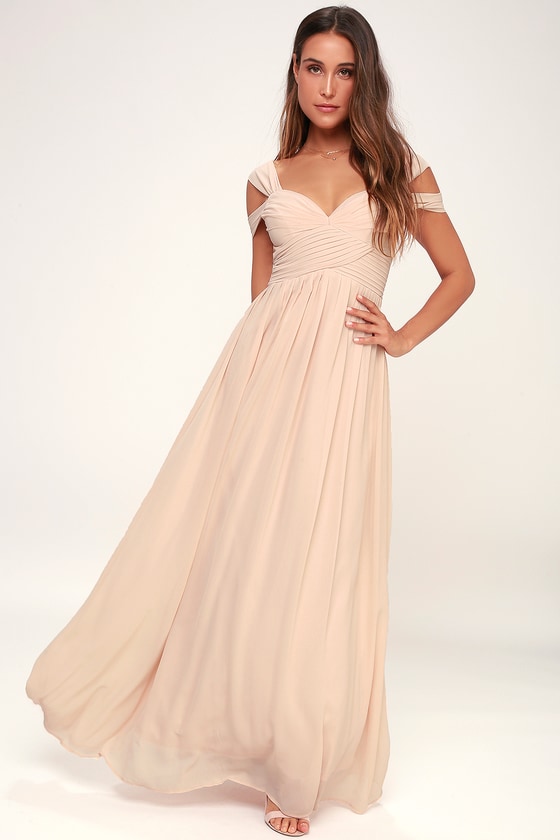 blush maxi bridesmaid dress