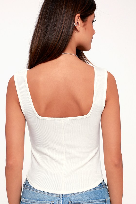 White Ribbed Tank Top Cropped Tank Top Notched Tank Top Lulus