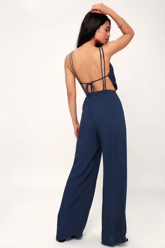 Cool Navy Blue Jumpsuit Backless Jumpsuit Strappy Jumpsuit Lulus 7298