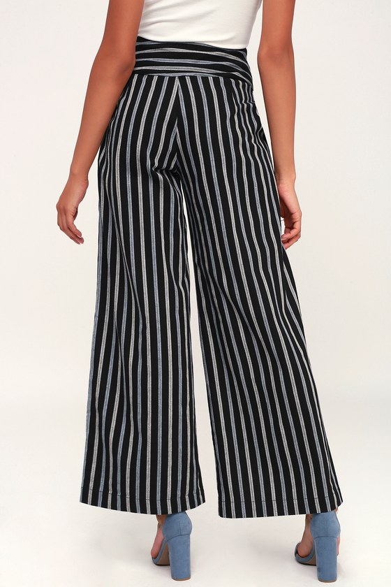 Black and white store striped pants with tie