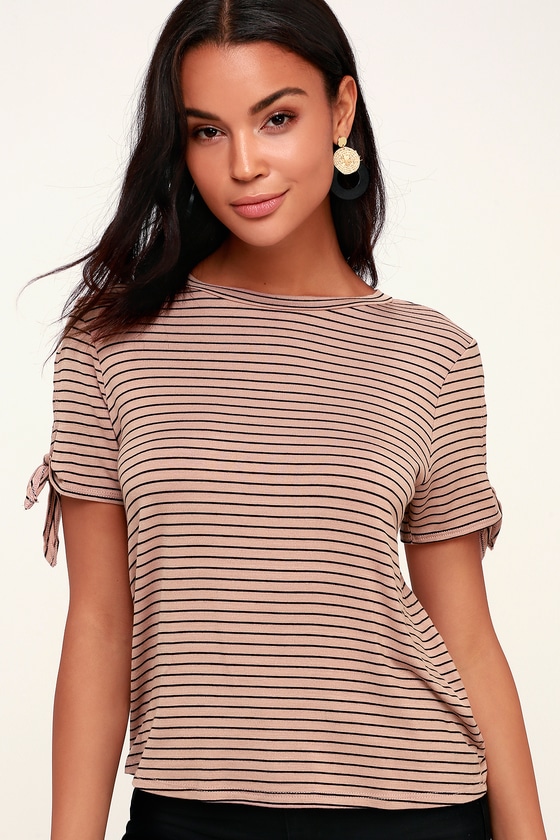 Cute Tan Striped Tee - Black and Tan - Striped Basic Tee - Lulus