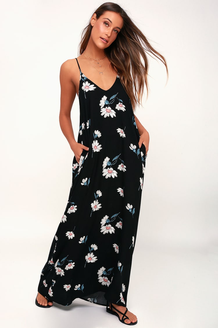 Cute Maxi Dress - Black Maxi Dress - Floral Print Maxi Dress - Lulus