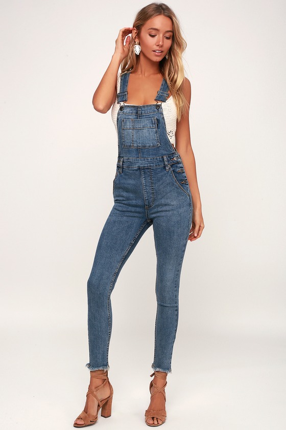 Medium Wash High-Waisted Distressed Denim Overalls - Lulus