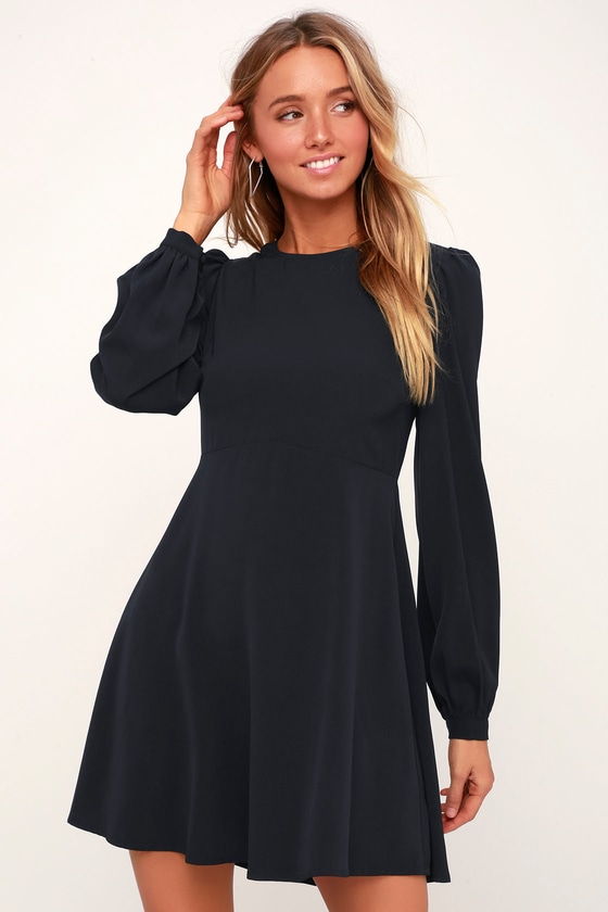 Cute Dress Navy Blue Dress Long Sleeve Dress Lulus