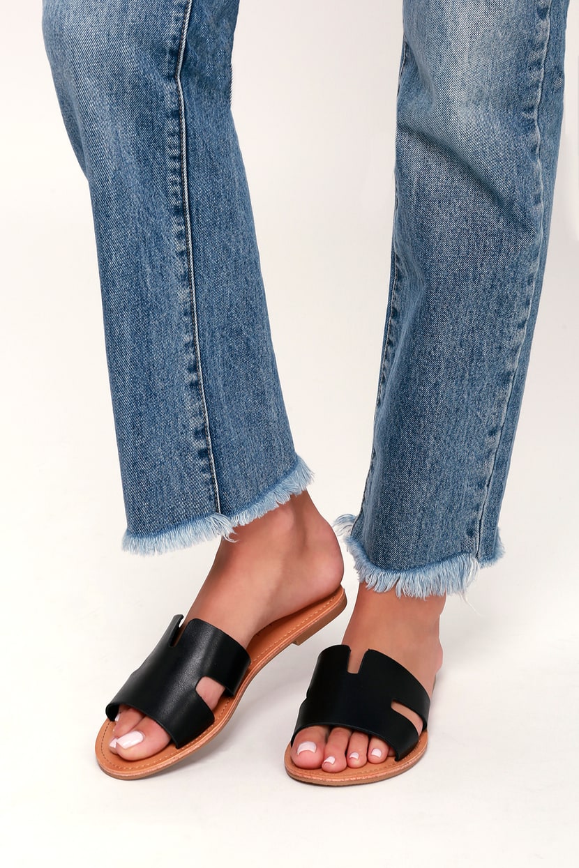 Cool Black Sandals - Slide Sandals - Slip-On Sandals - Lulus