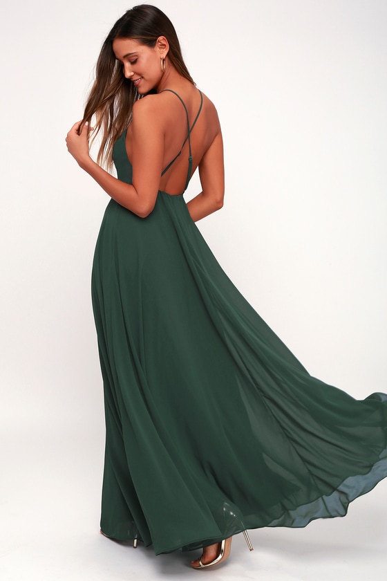 Dark Green Dress - Maxi Dress- Backless 