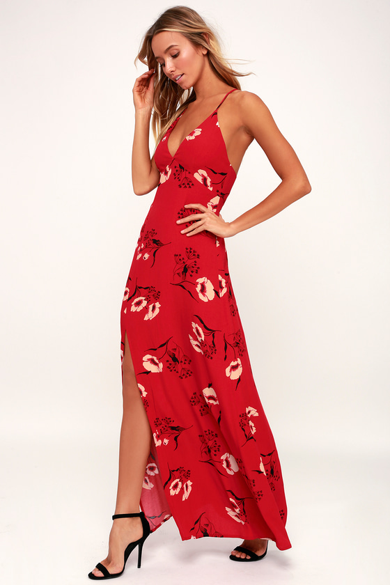 Chic Red Dress - Floral Print Dress - Maxi Dress - Sexy Dress - Lulus