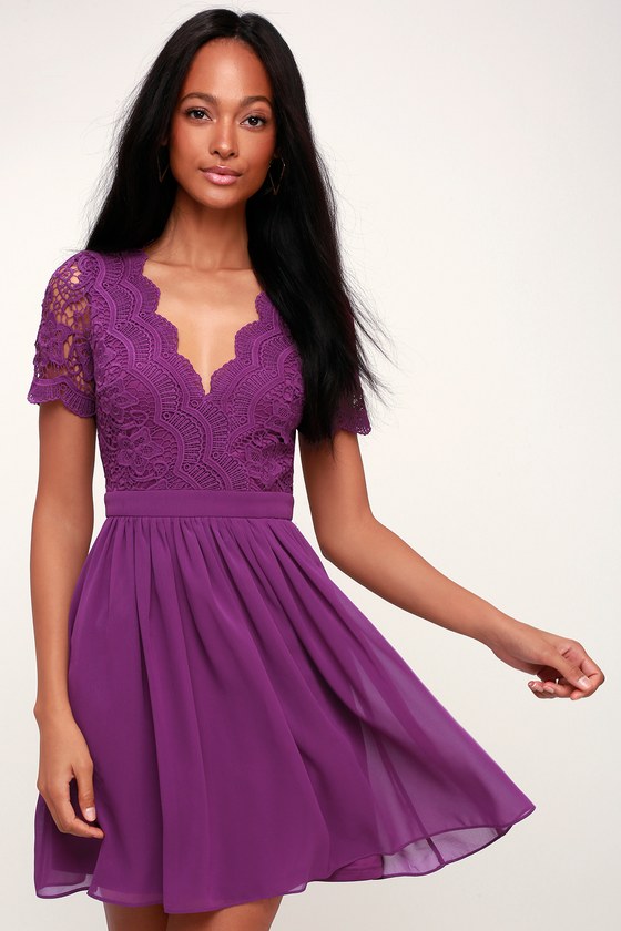 Lovely Purple Dress - Purple Skater Dress - Purple Lace Dress - Lulus