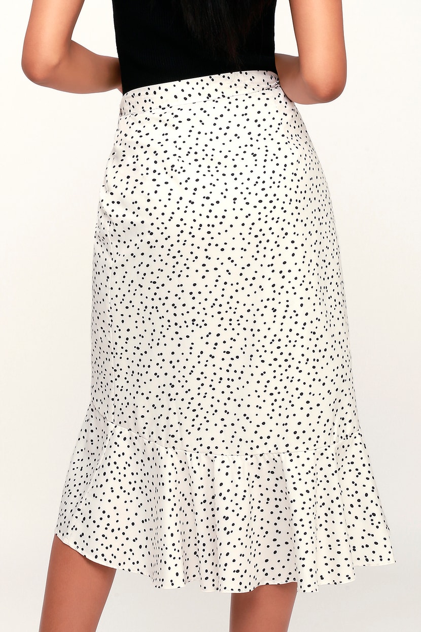 Chic Black and White Polka Dot Skirt - Midi Skirt - Wrap Skirt - Lulus