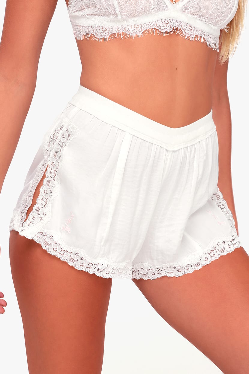 Free People High Side Shortie - White Lace Shorts - PJ Shorts - Lulus