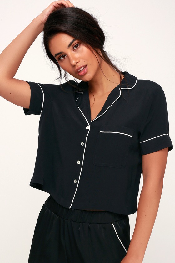 Cute Black and White Top - Black Crop Top - Button-Up Top - Lulus