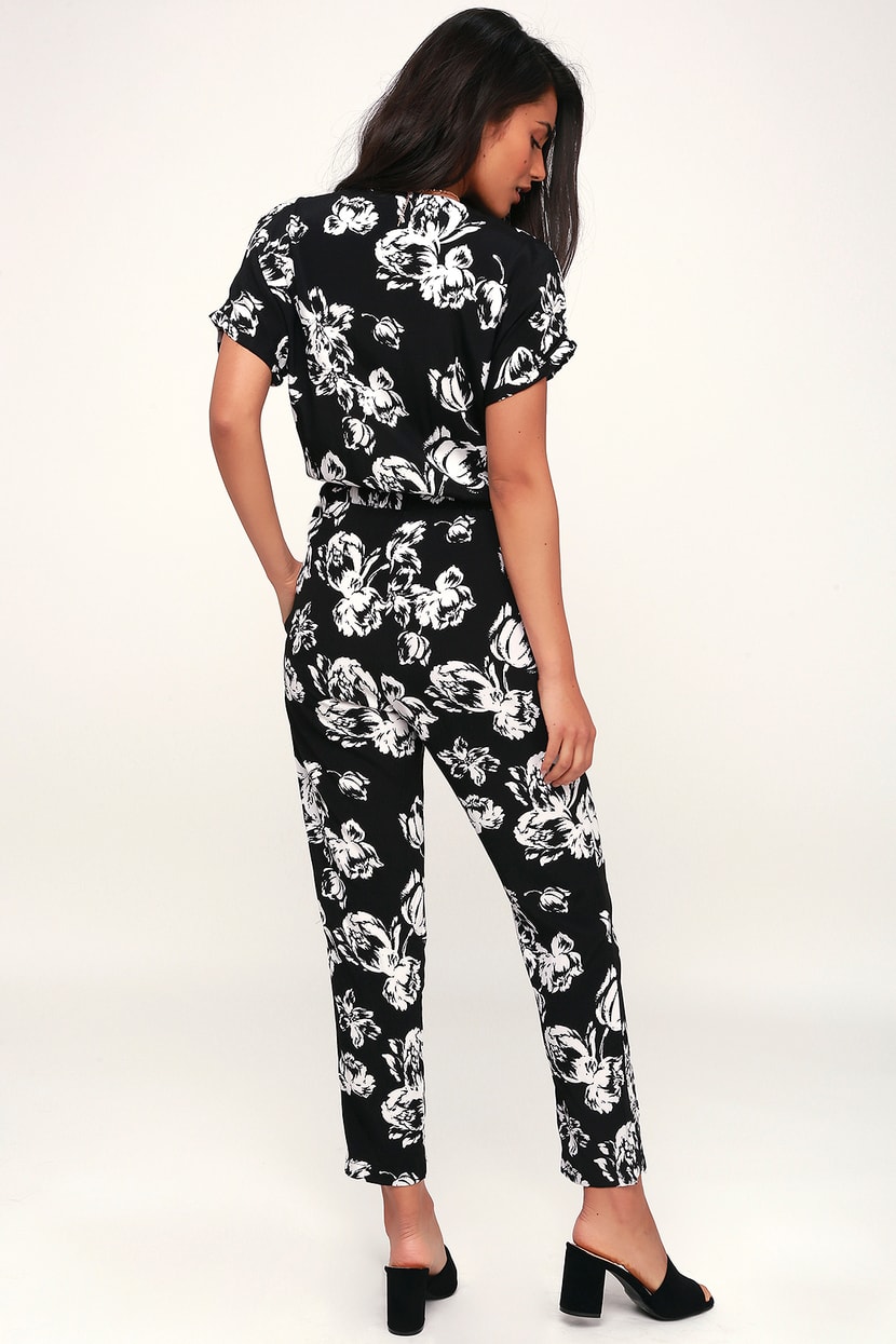 Cool Black Floral Print Jumpsuit - Black and White Jumpsuit - Lulus