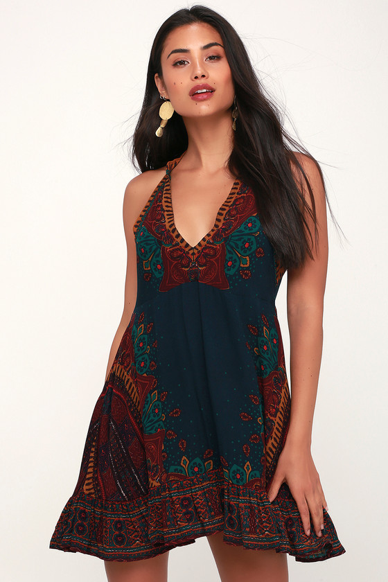 Free People Steal the Sun - Teal Blue Print Dress - Tunic Dress - Lulus