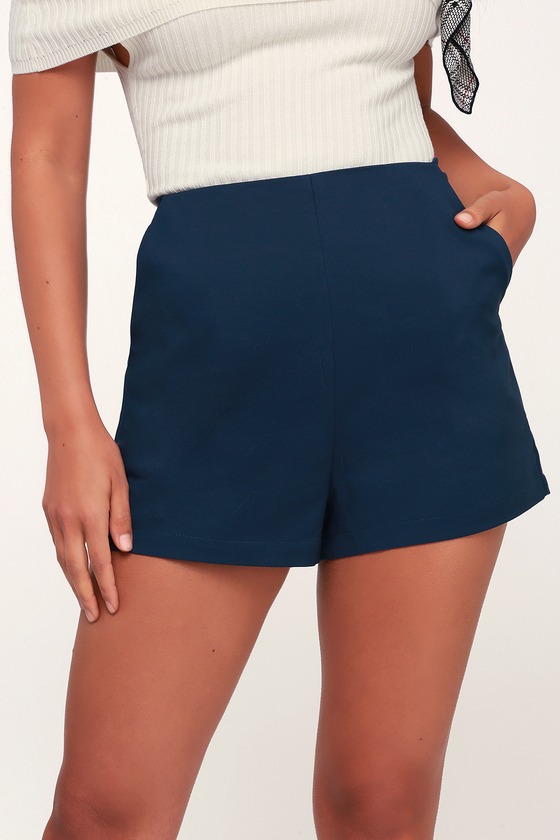 Chic Navy Blue Shorts - Blue Woven Shorts - High-Waisted Shorts - Lulus