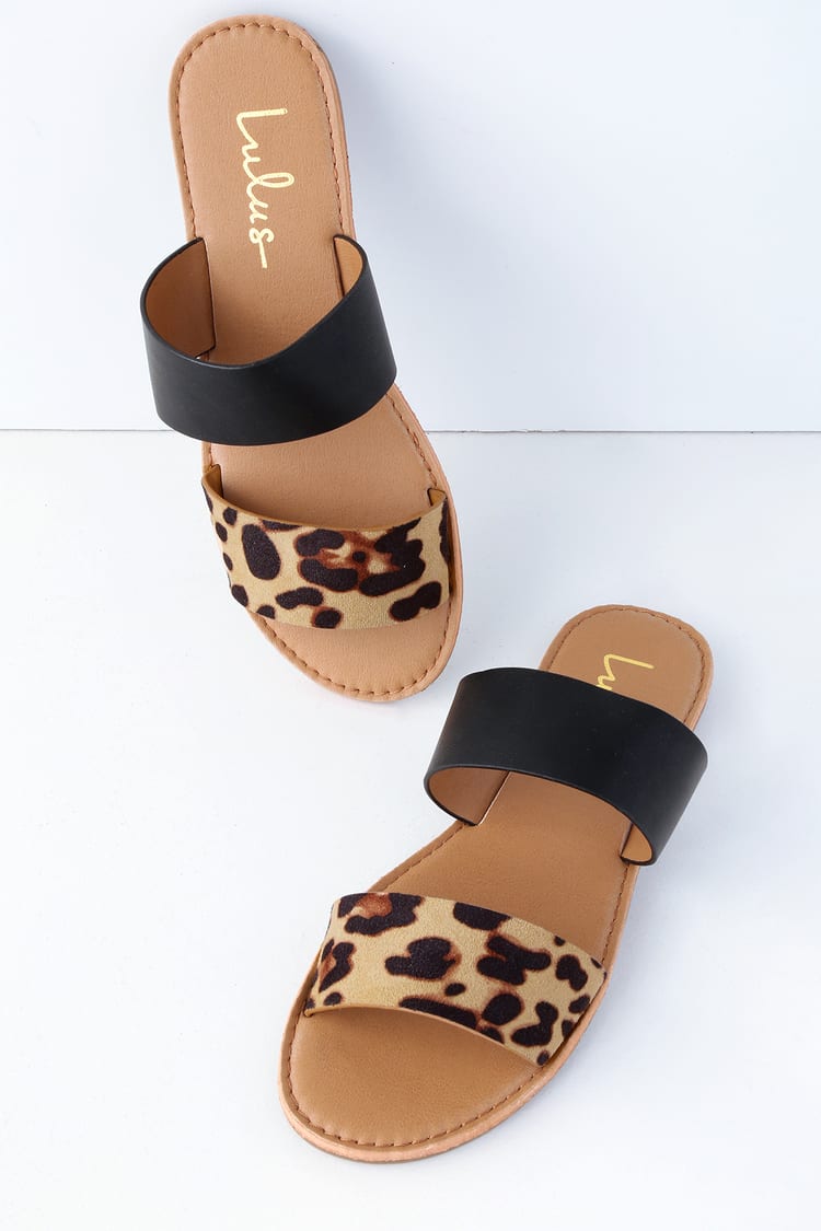 Cute Leopard Print Sandals - Slide Sandals - Flat Sandals - Lulus