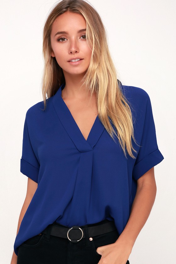Chic Blue Top - Short Sleeve Top - Blouse - Office Chic Top - Lulus