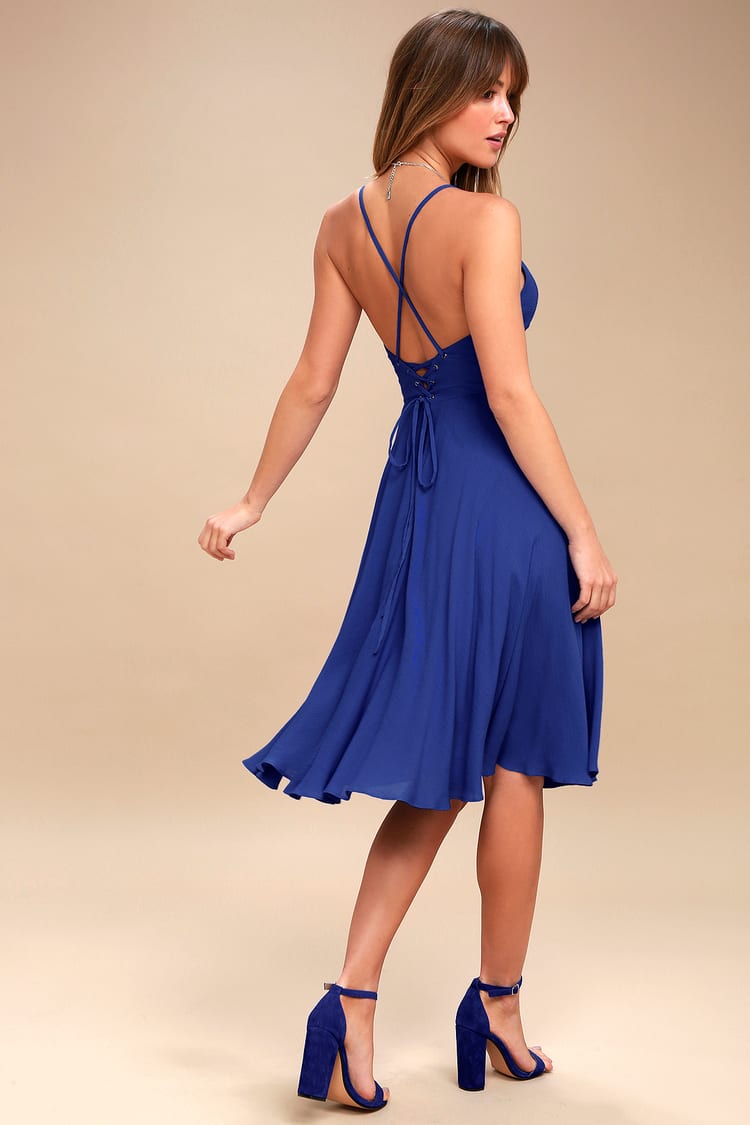 Chic Midi Dress - Royal Blue Dress - Blue Lace-Up Dress - Lulus